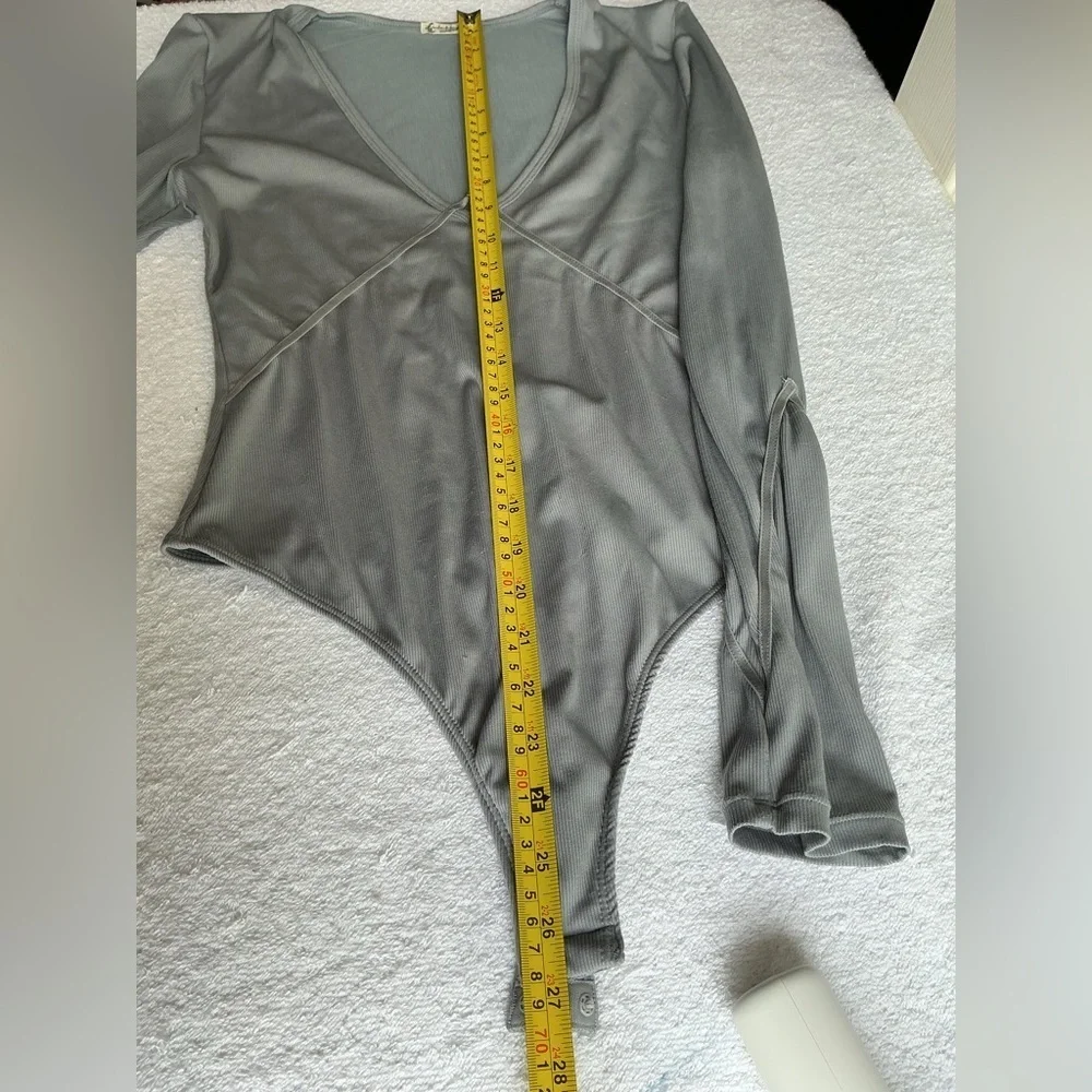 Free People Light Blue Long Sleeve Bodysuit
